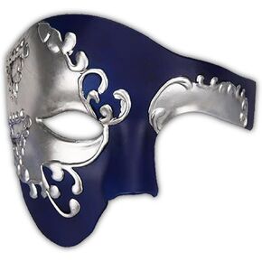 LKITMIUT Mens Mask Masquerade Mask Phantom of The Opera Half Face Mask Half Face Halloween Costume Party Mask Mardi Gras Mask (Blue&Silver)
