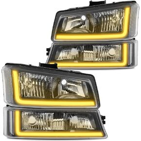 مجموعة مصابيح أمامية مضادة للضباب مع ضوء الانعطاف المتسلسل LED DRL متوافق مع 03 04 05 06 Chevy Silverado Avalanche 1500 2500 3500/07 Classic (مبيت أسود شفاف عاكس)