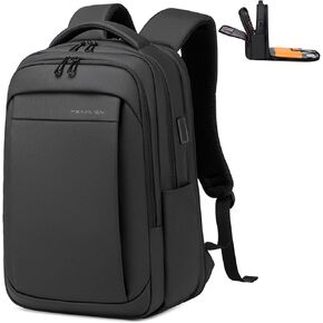 FENRUIEN Expandable Travel Backpack for Men, Water Resistant Computer Backpack with USB Charging Port，Black Backpack Laptop Bag 15.6 Inch