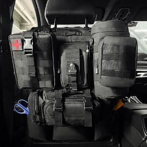 DEBBO Tactical Car Seat Back Organizer - Upgrade Molle Vehicle Seat Back Organizer with 4 Detachable Molle Pouch,Universal Fits for Most of Vehicle,Black