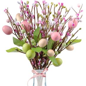 YBB 8Pcs Easter Floral Egg Picks, 12.2in Artificial Easter Sprays Picks Spring Floral Stems for Easter Table Centerpiece Party Home Vase Decoration