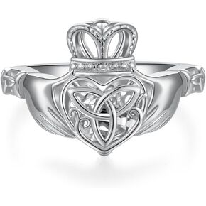 Claddagh Rings for Women 925 Sterling Silver Celtic Ring Irish Jewelry Crown Ring Heart Diamond Ring Promise Ring Irish Gifts