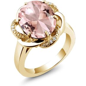 Gem Stone King 18K Yellow Gold Plated Silver Peach Nano Morganite Engagement Ring For Women (4.80 Cttw, Gemstone October Birthstone, Oval 12X10MM, Available in Size 5,6,7,8,9)