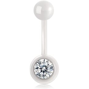14G 16G Ceramic Belly Button Rings, 8/10/12MM White Round CZ External Thread Navel Stud, Hypoallergenic Navel Piercing Jewelry
