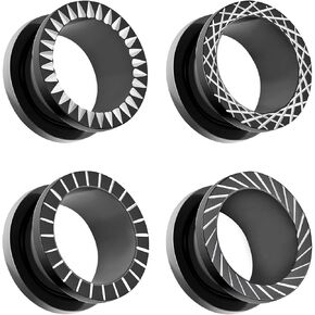 Qmcandy 8pcs Stainless Steel Gauges for Ear Tunnels Plugs with Unique Line Double Flared Black Ear Stretchers Earrings Piercing 2g-5/8