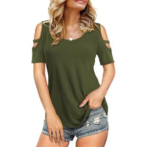Florboom Womens Cold Shoulder Top Summer Basic T Shirts 3/4 Sleeve Casual Blouse Tshirts
