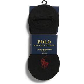 Polo Ralph Lauren Men's Socks Polyester/Spandex Blend 3 Pairs Dress Liners, Non-Slip Heel Black (6-12.5 M US)
