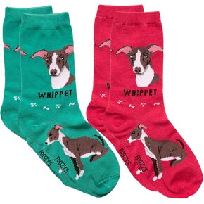 Foozys Unisex Crew Socks | Canine Small Dog Breed Novelty Socks (2 Pair) (Whippet)