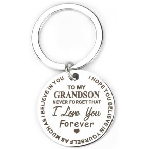 Grandson Keychain,To My Grandson Gift,Inspirational Grandson Gift from Grandma,Gift for Christmas, Graduation,Anniversaries,I Love You Keychain,Christmas Keychain,Gifts for Grandson