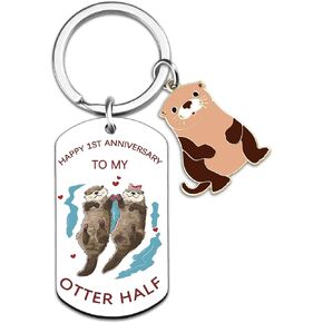 1 Year Anniversary Keychain Gifts For Boyfriend Girlfriend Cute Otter Keychain For Husband Wife Romantic One Year Wedding Anniversary Keychain Gifts For Men Women