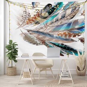Ambesonne Feathers Tapestry, Vaned Types and Natal Contour Flight Bird Feathers and Animal Skin Element Print, Wide Wall Hanging for Bedroom Living Room Dorm, 60" X 40", Teal Brown