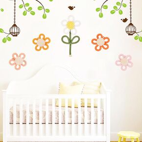 FLCSIed 5 PCS Boho Nursery Decor for Girl Daisy Flower with Delicate Hairballs Woven Macrame Wall Hanging Bohemian Flowers for Bedroom Nursery Dorm Decor