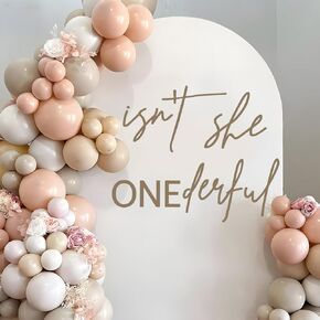 Isn't She Onederful Sign for Backdrop, Large Adhesive Sign Decal Letters Sticker Wall Decor Balloons Arch Backdrop for First Birthday Baby Shower Party Supplies Decorations