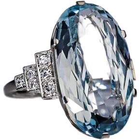 925 silver Super Flash oversized Oval blue crystal Ring Found Diamond Ring Found female jewelry earrings (US Code 9)