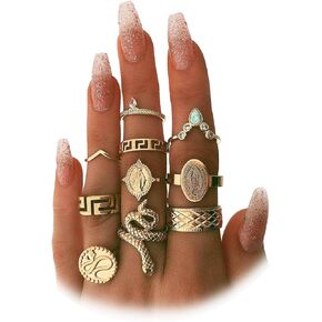 Gold Boho Ring Sets for Women,Vintage Stackable Knuckle Rings Punk Snake Finger Rings Set Dainty Stacking Joint Midi Trendy Rings Sets Multiple Sizes Jewelry Set