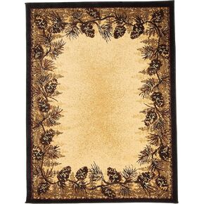Rustic Lodge Pine Cone Border Brown 4x6 Area Rug, 3'11x5'3