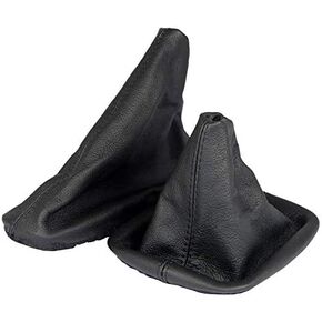L & P Car Design Set of Shift Boot Cover and Handbrake Cover Genuine Leather Compatible with BMW 3 Series e30 Manual Transmission Black