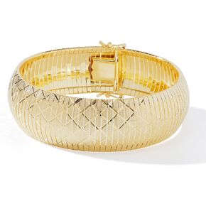 JTV 18K Real Gold Plated Bangle Bracelet for Women, 18K Yellow Gold Over Bronze Luxury Jewelry, Chunky Stylish Bangle Bracelet for Ladies, Tarnish Free Premium Flex Bangle Bracelet, 7.5 Inches