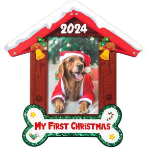 Dogs Christmas Frame 2024 - Dog Picture Frames 4x6 First Christmas Gifts for Dog Lovers Pet Mom Dad Dog Memorial Frame Xmas Decor for Home