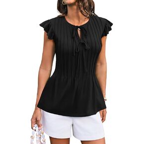 GRACE KARIN Women's Ruffle Cap Sleeve Tunics Summer Tie Front Dressy Casual Blouse Elegant Work Tops for Women 2025