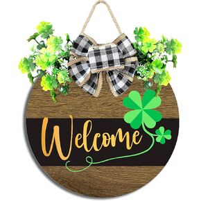 St Patrick Day Wreath for Front Door St Patrick Day Welcome Sign Shamrock Wooden Wreath for St Patrick Decorations