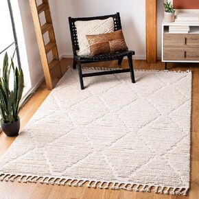 SAFAVIEH Marrakesh Collection Area Rug - 6'6" x 9', Beige, Moroccan Boho Tribal Tassel Design, Non-Shedding & Easy Care, Ideal for High Traffic Areas in Living Room, Bedroom (MRK517C)