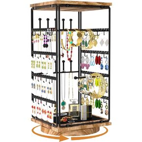 360 Rotating Earring Display Stands for Vendors Events Selling, Jewelry Display Organizer Stand with Storage Tray, Earring Jewelry Towers Rack for Necklaces, Bracelets, Rings, Earring Holder Organizer