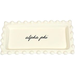 Sorority Shop Alpha Phi Jewelry Dish - Rectangular Gloss Finish Ceramic tray with Sorority Name in Cursive Script, Multi-Function Ceramic Ring Dish, Ideal for Jewelry and Keys