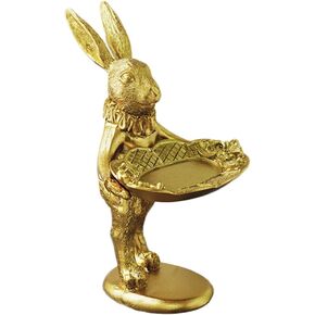 ABOOFAN Golden Rabbit Jewelry Dish, Easter Bunny Figurine Jewelry Ring Tray Trinket Holder Decorative Serving Tray Rabbit Statue Ornament for Rings Earrings Necklace