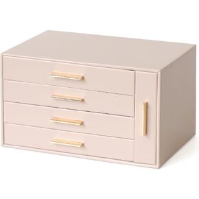 EZDeco Jewelry Box for Women Girls PU Leather 4-Layer Jewelry Holder Organizer and 1 Side Necklace Drawers,for Earring,Ring,Necklace,Bracelets,Valentine's Day Christmas gift - Pink