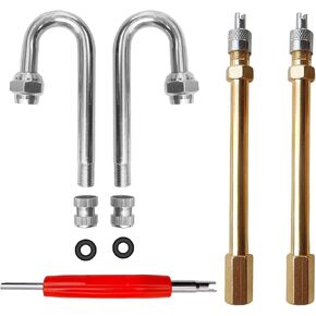 4 PCS Dually Valve Stem Extenders with 1 Valve Core Wrench 2 180° Elbows and 2 Straight Heads 7"/180mm Tire Nozzle Extension Rod For Cars Trucks Buses Motorcycles RV Pickup