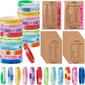 HyDren 120 Sets Christian Gifts Bulk Samaritans Christmas Bible Verse Gospel Tract Religious Silicone Wristbands Rubber Bracelets for Men Pastor Scripture Prayer Sunday School Teacher Gifts Church