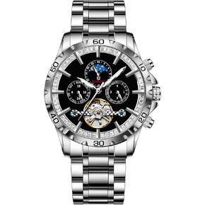 Mens Watches Automatic Mechanical Skeleton Tourbillon Luxury Self Winding Dress Wrist Watches Moon Phase Waterproof Luminous