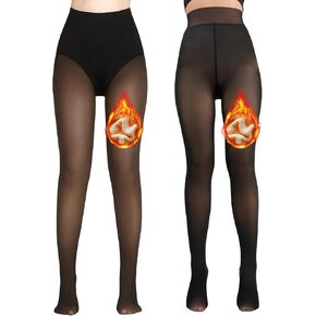2 Pairs Fleece Lined Tights for Women- Triangle Crotch Design Fake Translucent Thermal Tights,Winter Pantyhose WomenTights