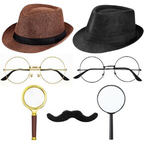 Jeyiour 8 pcs Detective Costume Accessories for Adults Detective Hat Detective Kit Detective Outfit Party Decoration (Fresh Style, Linen)