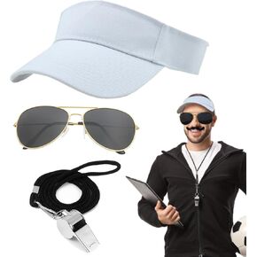 Soccer Coach Costume Accessories Set Football Sport Party Dress Up Outfit Includes Sun Visor Hats Sunglasses Whistles with Lanyard for Mens Halloween Cosplay