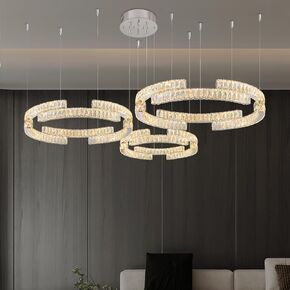 Ring Crystal Pendant Light Crystal Chandeliers Foyer Entrance Chandeliers LED Dimmable D32''+D24''+D16''
