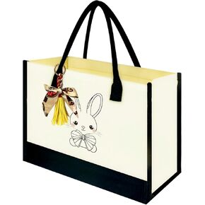 Cat Print Handbag Off White Shoulder Bag 12Oz Canvas Cartoon Tote Bag for Anime Cosplay Girl