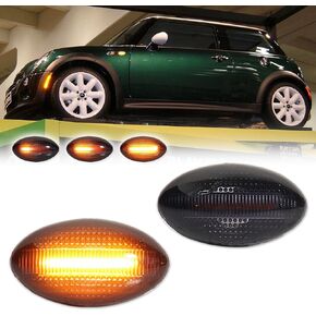 GTINTHEBOX Side Fender Marker Light for 2002-2006 Mini Cooper R50 R52 R53 Hatchback Coupe Convertible, Clear Lens Sequential Turn Singal Amber LED Sidemarker Lamps