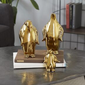 Deco 79 Porcelain Penguin Sculpture, Set of 3 10", 5", 11"H, Gold