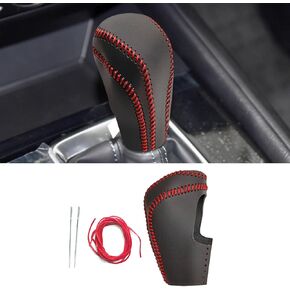 Compatible with DIY Genuine Black Leather Gear Shift Knob Cover Interior Accessories Protective Decoration for Mazda CX-5 2017 2018 2019 2020 2021 2022 Red Stitches