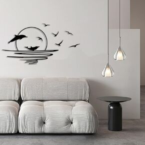 Blueyets Sunrise Metal Wall Art, Sun Sea Dolphin, and Seagulls Wall Decor, Abstract Sunset Home Decorations, Modern Animal Minimalist Line Bird Sculptures