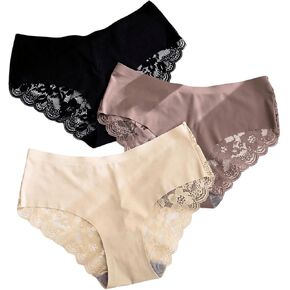 OYOANGLE Women's 3 Pack Underwear Lace Scallop Trim Seamless Panties Lace Briefs