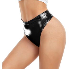 Women's Thong Metallic Rave Bottoms High Waisted Shiny Panties Clubwear Dance Bottom