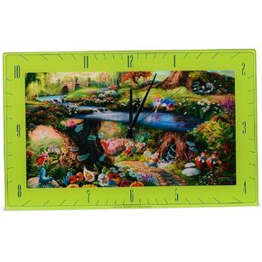 Mark Feldstein & Associates Alice in Wonderland Disney Kinkade Floral Green 16 x 10 Glass Rectangular Wall Clock