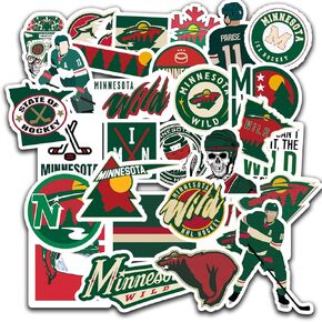 32 PCS FanShop Stickers Wild Hockey Team Minnesota Stickers for Water Bottle Laptop Aesthetic Skateboard Bumper Car Bike Stickers 2-2.5 inches