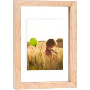 12x16 Floating Picture Frames Double Sided Tempered Glass Oak Wood Picture Frame Floating Display for Photos 11x14,9x12,8.5x11,8x10,5x7,4x6,or Full Display for 12"x16" Photos for Christmas,Halloween,Baby Scan,Anniversary,Wedding(Beige)