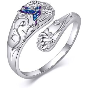 Spoon Rings 925 Sterling Silver Adjustable Hummingbird/Shark/Daisy/Tree Of Life Thumb Rings Birthday Jewelry Gifts for Women Mother