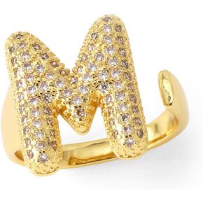 Roe Dolph Gold Initial Ring for Women 14K Gold Plated Rhinestone Initial Rings Chunky Ballon Letter Ring Open Adjustable Puffy Initial Ring for Birthday Jewelry Gifts