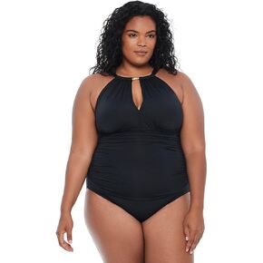Lauren Ralph Lauren Womens Plus Solid Cut-Out One-Piece Swimsuit